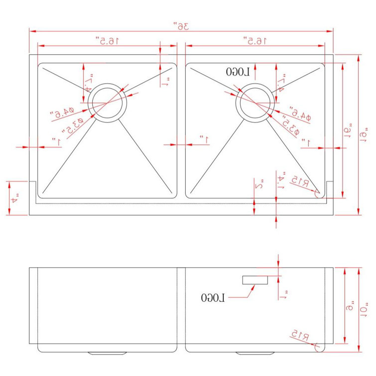 Plumbing N Parts 36'' L Flush Mount Double Bowl Stainless Steel Kitchen